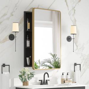 Medicine Cabinet 20 x 28 Inch, Brush Gold Bathroom Medicine Cabinet with Mirror,Metal Beveled Mirror, Adjustable Shelves, Recessed or Wall Mount, Sturdy & Solid, Bathroom Mirror with Storage