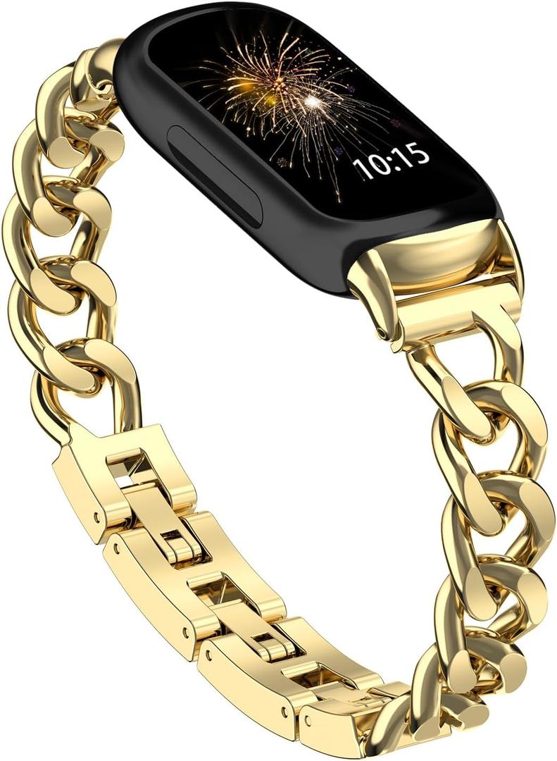 Metal Chain Band Compatible with Fitbit Inspire 3 Bands, Adjustable Stainless Steel Straps Replacement for Fitbit Inspire 3 Bands for Women Men