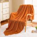 Vessia Flannel Fleece Throw Blanket(50x70 inch), 3D Jacquard Burnt Orange Fuzzy and Warm Blanket for Couch,Sofa,Bed,Chair, 300GSM Super Soft Touch Cozy Lightweight Throw for All-Season Home Decor