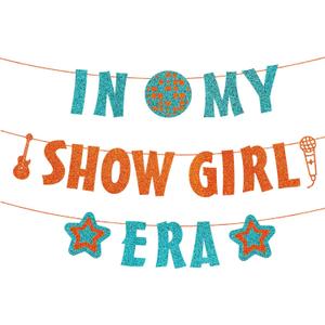 Showgirl Theme Birthday Party Banner Decor, Glitter Orange Blue IN MY SHOWGIRL ERA Backdrop Banner for Showgirl Bridal Shower Party Showgirls Disco Bachelorette Show girls Listening Party Hanging Sign