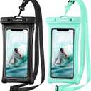 CACOE [Floatable] Floating Universal IPX8 Waterproof Phone case 2 Pack-Up to 7.0",Adjustable Lanyard Phone Pouch,Cellphone Dry Bags for Vacation Beach Pool Kayak Cruise Travel EssentialsBlack+Green (Up to 7.0"-Floatable)