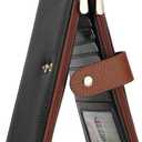 GOIACII Slim Wallets for Women RFID Blocking Card Holder 2 Zipper Pockets Thin Ladies Clutch Purse Black Brown