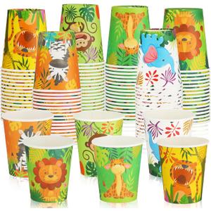 100 Pcs 9oz Paper Disposable Cups for Kids Animals Bathroom Cups Small Colorful for Party Picnic Barbecues Travel Events Hot Cold Drinks