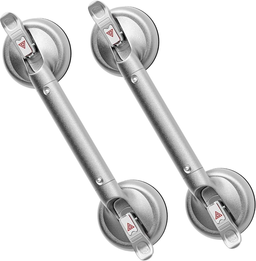 SPECILITE 17 Inch Grab Bars for Bathtubs and Showers 2 Pack Seniors Handles for Elderly Strong Suction Handicap Safety Handrail for Bathroom Toilet Tiles Glass Gray Silver