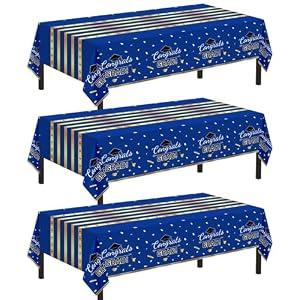 Childom 3 Pack Graduation Tablecloth, Graduation Decorations Class of 2026 Graduation Party Decorations, 54"x108" Blue and Gold Plastic Table Cloth Disposable Rectangle for Home, School, Party Supplies