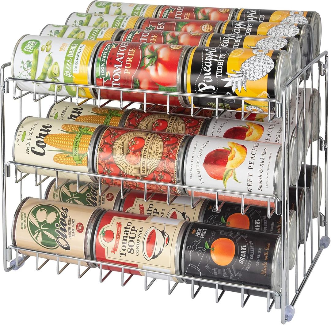 Kitchen Details 3 Tier Can Organizer | Chrome Steel Canned Food Storage Rack | Holds 36 Cans | Space-Saving Pantry & Cabinet Storage Solution | Easy Access to Canned Goods | Freestanding Design (14.5 x 11.5 x 11 inches)