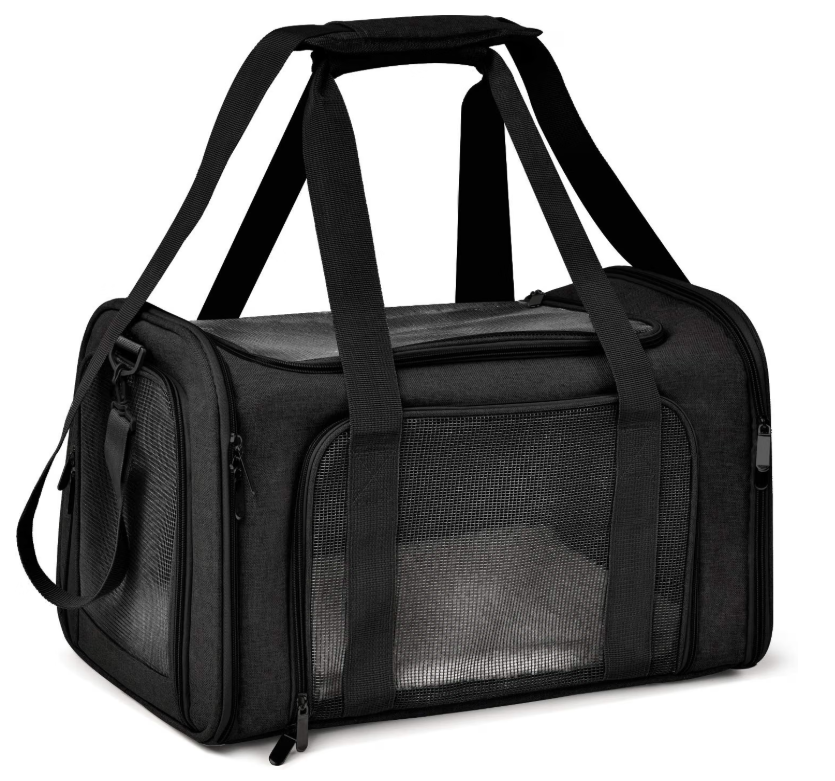 Henkelion Large Soft Sided Cat and Pet Carrier for Cats and Puppies up to 25Lbs - Collapsible, Waterproof Travel Carrier - Black