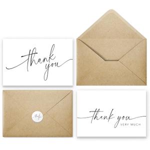 Thank You Cards with Envelopes & Matching Stickers, Bulk Pack of 100, 4x6 Inch Minimalistic Design - Suitable for Business, Baby Shower, Wedding, Small Business, Graduation, Bridal Shower, Funeral (White)