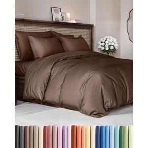 Duvet Cover Queen Size - Extra Soft Queen Size Duvet Cover - Lightweight, Breathable & Cozy - Easy Care & Fade Free with Zipper Closures & Ties - 90" x 90" Inches - (Brown) Comforter Not Included