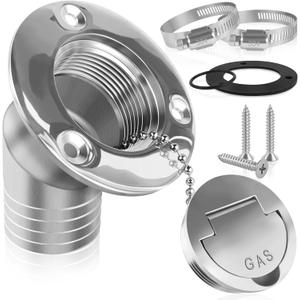 Boat Fuel Deck Fill/Filler with Keyless Cap with Screws, Marine Mirror Polished Stainless Steel Hardware Angled Neck for Boat Yacht Caravan (2inch)