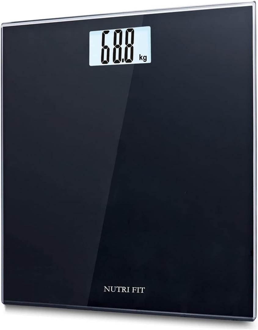 NUTRI FIT Digital Bathroom Scale Body Weight Scales 400 lbs Ultra Slim Most Accurate for Gym Yoga Studio with Large Backlit Display, Black