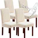 Waterproof Dining Chair Covers Set of 4, Stretch Chair Slipcovers for Dining Room, Removable Washable Parsons Chair Covers Protector for Kitchen (Leaves-Beige, 4 PCS)