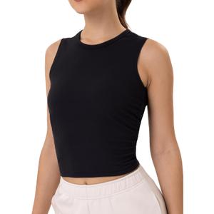 3 x YUNOGA Workout Tank Tops for Women Athletic Sleeveless Ribbed Crop Tops Essentials High Neck Crew Neck Yoga Tanks Shirts (Black, XL)