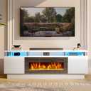 MXV 70" Fireplace TV Stand, Modern Entertainment Center & 36 Inch Electric Fireplace with Remote Control, LED Light, Fire Place Tv Stand for Living Room for TVs up to 80", White + Black