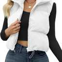 JZC Women's Crop Puffer Vest Lightweight Sleeveless Jacket 2025 Fashion Winter Outerwear Padded Gilet (Large, White)