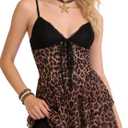 Women's Leopard Mini Dress Lace V Neck Tie Backless Club Dress (Black, M)