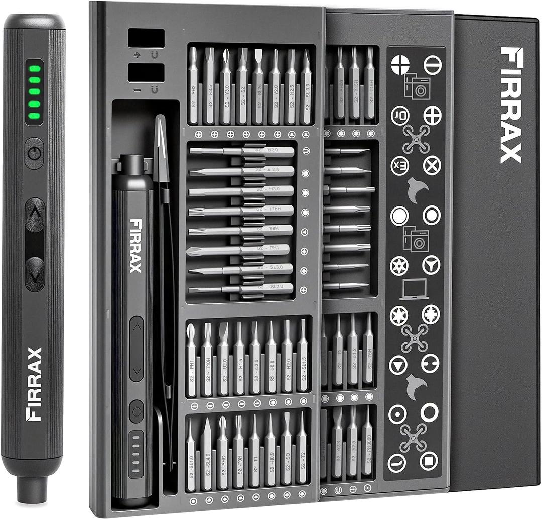 Mini Electric Screwdriver Set, FIRRAX 76-in-1 Small Electric Precision Screwdriver Cordless with 5 Torque Settings, 64 Bits, LED Lights, Power Screwdriver Repair Tool Kit for PC Phone Camera