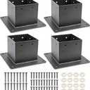 4 Pcs 4x4 Post Base Bracket Anchor Base, Inner Size 3.5"x3.5" Thick Deck Post Brackets Black Powder Coated Heavy Fence Post for Wood Fence, Deck, Pergola and Mailbox Support Brackets