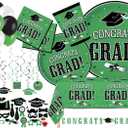 Serves 30 | Complete Party Pack | Congrats Grad Green Party Supplies | 9" Dinner Paper Plates | 7" Dessert Paper Plates | 9 oz Cups | 3 Ply Napkins Beverage and Lunch Napkins | 2 Table Cover | 20 Ph