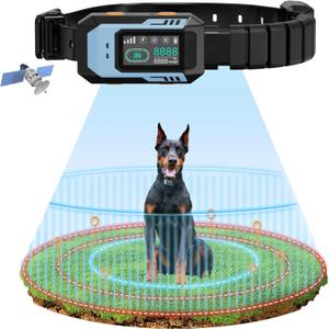GPS Wireless Dog Fence System - Multifunctional Electric Fence for Large Dogs, Radius Range 100-9999ft, Training Collar with 8 Correction Modes, Perimeter Dog Collar for Large Yard/Outdoor Use Only (Blue)