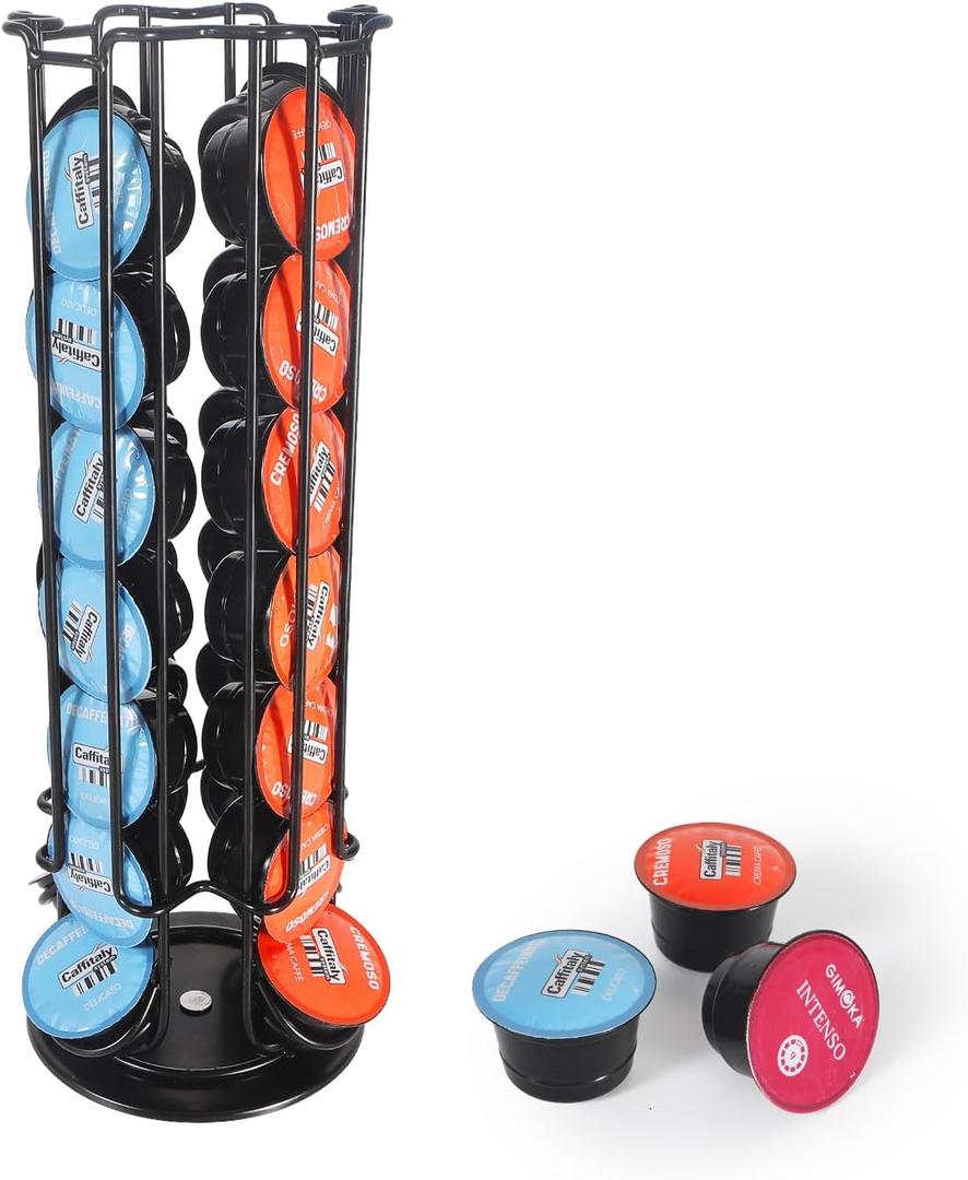 Coffee Pod Holder Carousel Compatible For Starbucks Verismo,Lavazza Blue, CBTL,K-fee,Tchibo Cafissimo,Caffitaly systems,Coffee Pods Storage Organizer Stand Holds up to 28 Capsule Pods