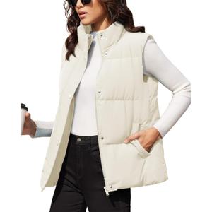 MAGCOMSEN Women's Puffer Down Vest Oversized Zip Up Outerwear Lightweight Winter Padded Gilet Jacket with Pockets, 2XL
