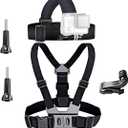 Action Camera Accessories Head Strap Mount Chest Harness Compatible with AKASO EK7000 Brave 4 Brave 7 LE V50X Native/GoPro HERO 13 12 11 10 9 8 7 6 5/VEMONT/Dragon Touch/ODDV/HLS/Apexcam/REMALI
