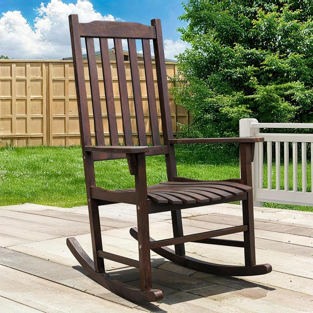 Tranquillo Oasis Wooden Rocking Chair for Patio, Porch, or Indoor Use  Classic Acacia Wood Rocker with Sturdy Frame, Comfortable Slatted Seat, Smooth Rocking Motion  Farmhouse Outdoor Chair