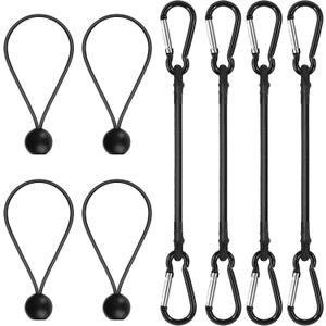 Bungee Cords with Hooks  12 Inch Elastic Tie Down Straps with Carabiner, 4 Ball Bungee Cords 8 Inch, Max Load 78 lbs for Car Trunk, Camping Gear, Bike Cargo, Garage Tools & Outdoor Storage Black