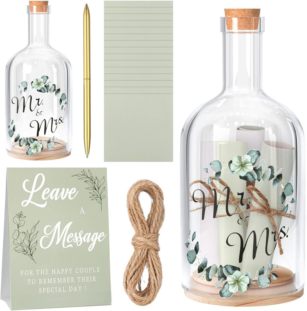 Maxdot Wedding Guest Book 50 Paper Leaves for Message with Gold Pen Bridal Shower Accessories Wedding Party Alternative Guest Book in a Bottle with Cork Stopper Paper Scroll Message for Newlyweds
