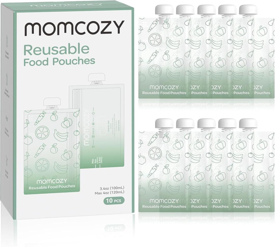 Momcozy Reusable Baby Food Pouches for Toddlers,BPA Free Plastic,Food Safe,Freezer Safe,Refillable for Applesauce Yogurt & Puree Squeeze Pouch,10 packs,3.4-4oz