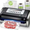 Bonsenkitchen Vacuum Sealer Machine, Powerful Low-Noise Food Vacuum Sealer for High-Speed Continuous Working, Handle Locked Design, Built-in Cutter, 2 Bag Rolls + 100 PCS Vacuum Bags (Bright Black)