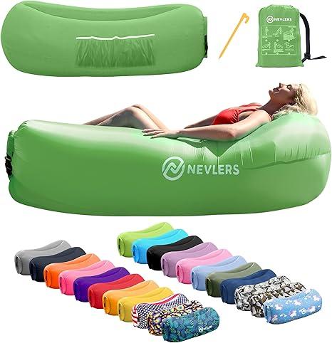Nevlers Inflatable Lounger | 210T Polyester Inflatable Chair | No-Pump Blow Up Couch | Camping Couch Air Sofa Bed w/ 450 lbs. Cap., Pockets & Matching Bag | Use as Inflatable Couch for Adults & Kids (Purple)