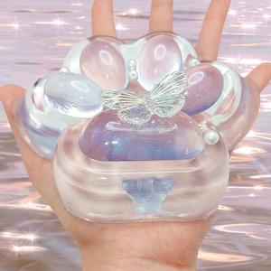 TIMCHESS 5.9 Inch Ultra Soft & Transparent Cat Paw Squishy Toy, Perfect Paw Squishys for Adults Stress Relief, Squishy Cat Paw Fidget Toy (Glitter Purple)
