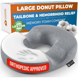 5 STARS UNITED Donut Pillow Hemorrhoid Tailbone Cushion  Large Cushion for Pain Relief  Coccyx, Prostate, Sciatica, Pelvic Floor, Pressure Sores, Pregnancy, Postpartum Recovery, Gray