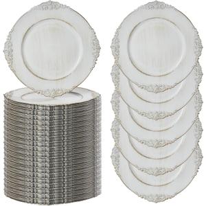 MAONAME 13" Antique White Charger Plates Set of 100, Embossed Plate Chargers Bulk, Round Charger for Dinner Plates, Plastic Table Chargers for Wedding Decor, Large