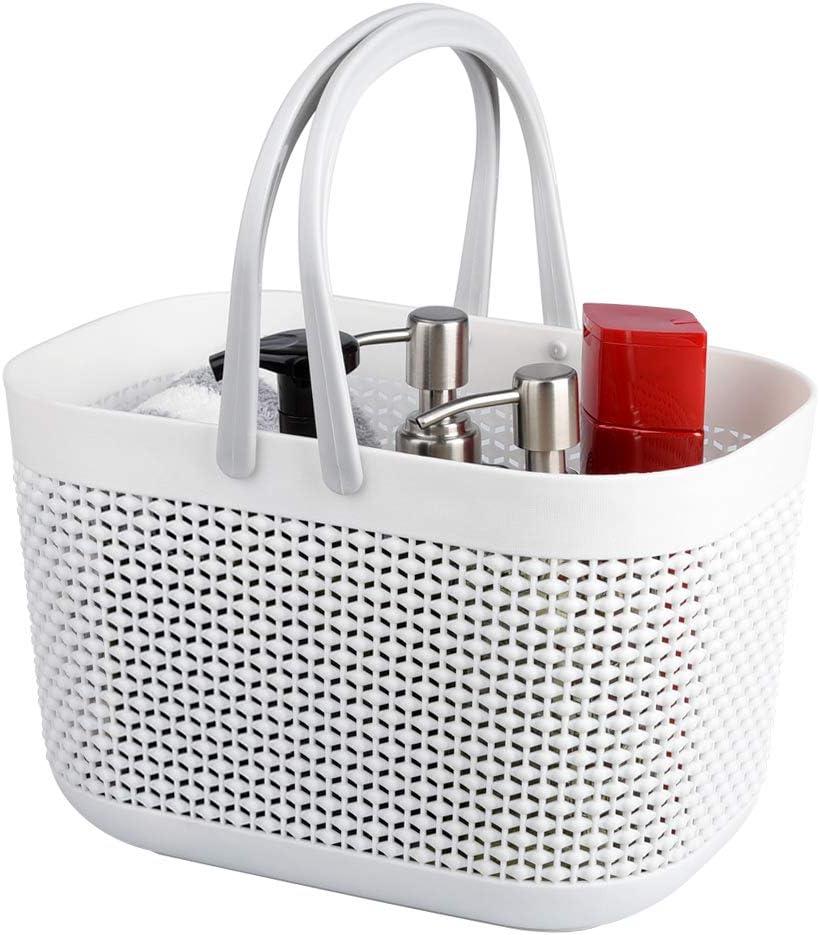 UUJOLY Plastic Organizer Storage Baskets with Handles, Shower Caddy Bins Organizer for Bathroom and kitchenWhite (1 Pack)