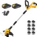 Cordless String Trimmer and Edger, 12 Inch 20V Weed Wacker Battery Operated Lawn Edger with 8 Pcs Replace Spool Trimmer Lines - 2 Batteries & Charger Included