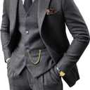 Retro 3 Piece Suit Tweed Herringbone Men's Suits Slim Fit Groom Tuxedos Set Prom Brown Grey Jacket Blazer Vest Pants, XXXXL