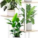 YOCOMEY 6 Tier Wood Tall Plant Stand Metal Rack Indoor, Multiple Flower Pot Holder Shelves Corner Rack, Planter Shelf Display Rack Storage Organizer for Patio Living Room Balcony Garden(White Oak)