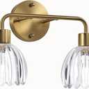 2-Light Gold Brass Bathroom Light Fixture with Clear Tulip Glass Shade,Wall Sconces,Vintage Vanlity Light Over Mirror,Bathroom Wall Light,E26 Socket(Bulbs Not Included)