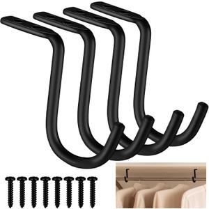 Gisafai 4 Pcs Closet Rod Center Supports 1-1/2 Inch Heavy Duty Metal Wall Mount Brackets for Shelf Closet Rod Clothes Storage(Black)