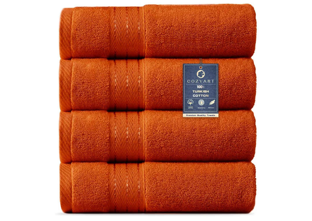 COZYART Burnt Orange Hand Towels for Bathroom 4 Pcs, 13x30 Cotton Guest Hands Towel Set Super Soft Highly Absorbent Durable 650 GSM for Daily Use