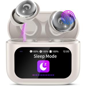 VEKJ Sleep Earbuds, Bluetooth 5.4 in Ear Smart Touch Screen Earbuds, 48H Sleep Headphones Small Design for Side Sleepers, Crystal-Clear Calls Ear Buds, 5 EQ Modes, IPX7 Waterproof Earphones Bee White