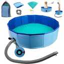 Camkinger Portable Shower Pan with Drain Hose, Foldable Dog Pet Bath Pool, Camping Shower with Nonslip Mat Set for RV, Kiddie Basin, Collapsible Dog Pet Pool Bathing Tub for Puppy Small Medium Large