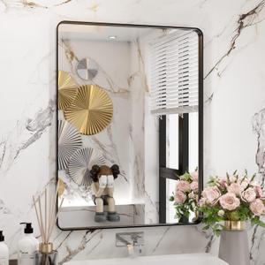 WEER Black Bathroom Mirror 24X32 Inch, Rectangular Black Metal Frame Mirror, Matte Black Bathroom Vanity Mirror with Tempered Glass, Rounded Corner, Anti-Rust (Horizontal/Vertical)