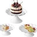 3 Pcs Metal Cake Stand Set, Scalloped Edge Cupcake Tray Dessert Display Platter, Decorative Serving Stand for Wedding, Birthday, Tea Party,Baby Show (White)