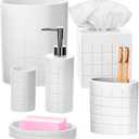Creative Scents Polar White Bathroom Accessories Set with Trash Can - 6 Piece Bathroom Set Features: Waste Basket, Tissue Cover, Soap Dispenser, Toothbrush Holder, Tumbler and Soap Dish