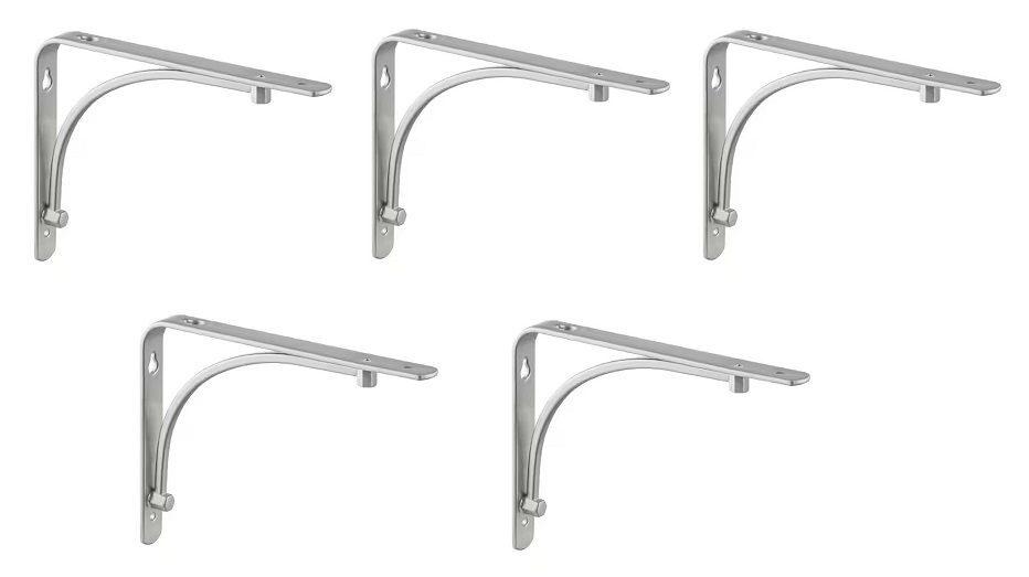 5-PACK Everbilt Shelf Bracket 6 in. x 8 in. Satin Nickel Painted Classic Arch