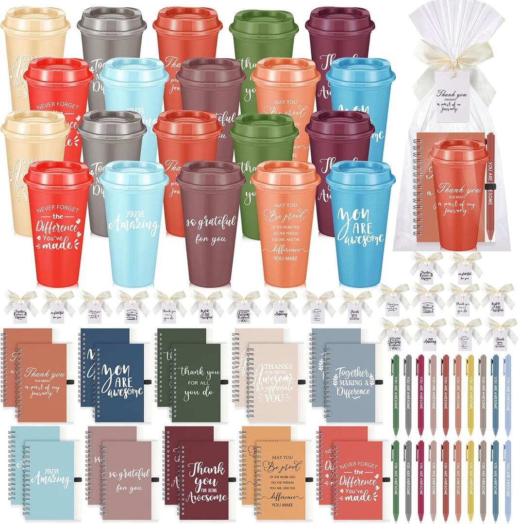 Willinglong 60 Pcs Employee Appreciation Gift Set, Including 16oz Thank You Tumblers Notebooks Ballpoint Pens and Bags Holiday Gifts for Office Colleagues, Teachers and Team (Thanks,Vibrant)